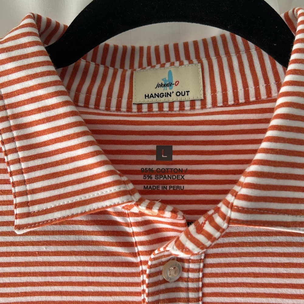 Johnnie-O Men's orange Striped Polo Shirt.